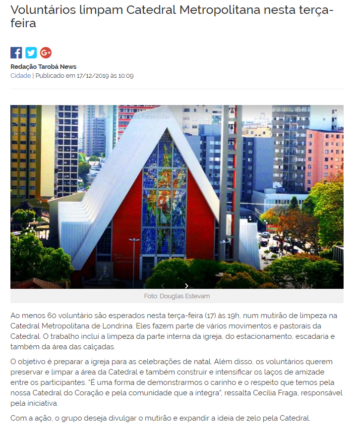 Mutirão da limpeza é notícia no Tarobá News